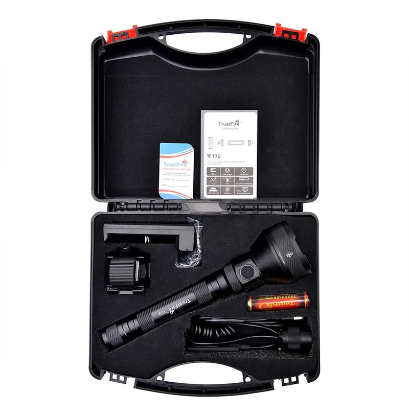 Lanterna Tática TrustFire T70 – Alcance de 1KM - Suporte para trilho