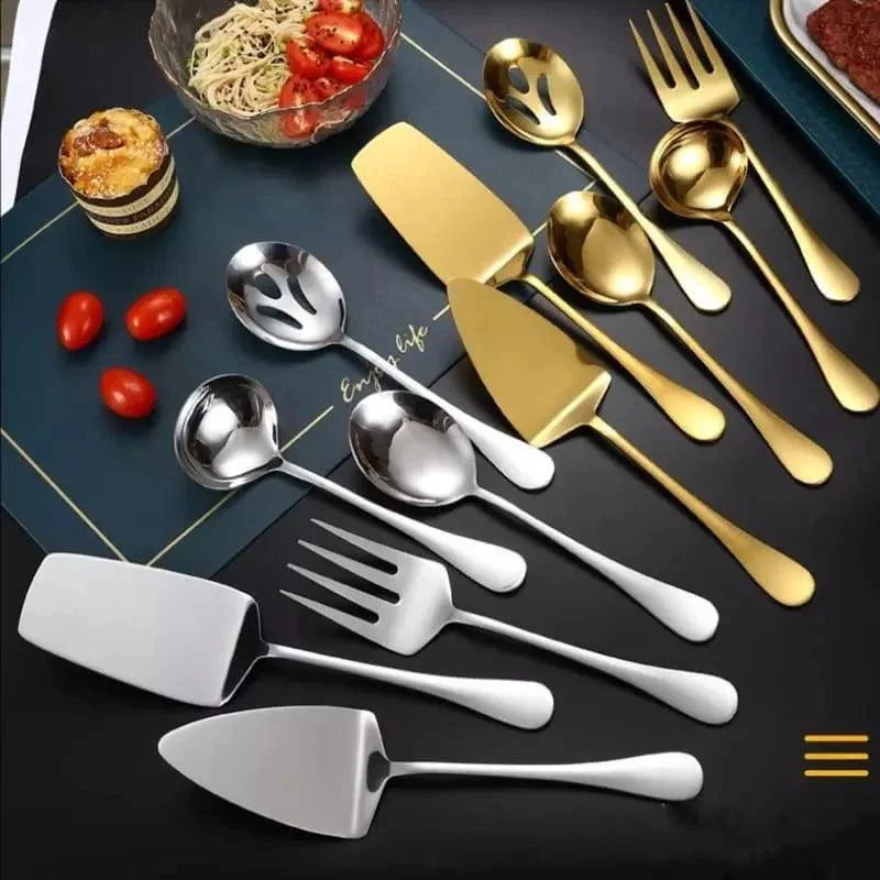 Kit Utensílios de Cozinha 6 Peças em Aço Inox Dourado e Prata