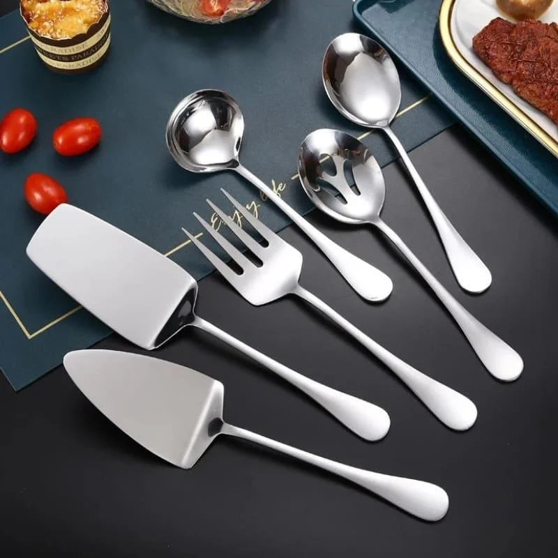 Kit Utensílios de Cozinha 6 Peças em Aço Inox Dourado e Prata