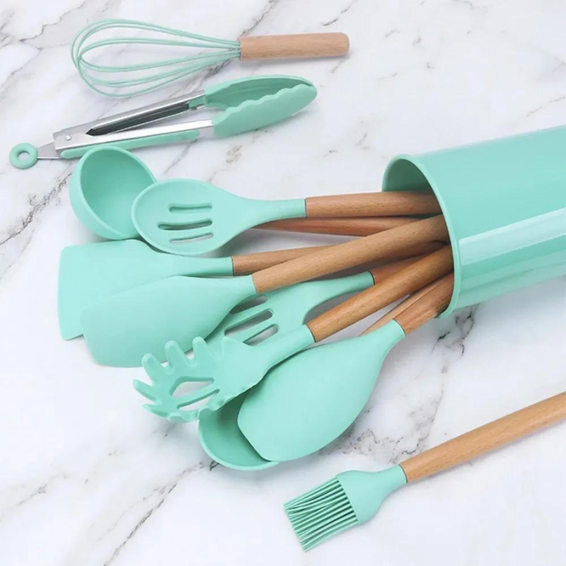 Kit de Utensílios de Cozinha de Silicone com 12 Peças