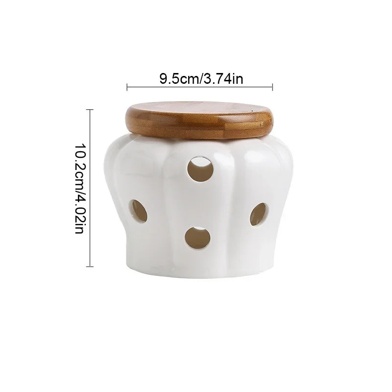 Pote Organizador de Cerâmica com Tampa de Madeira
